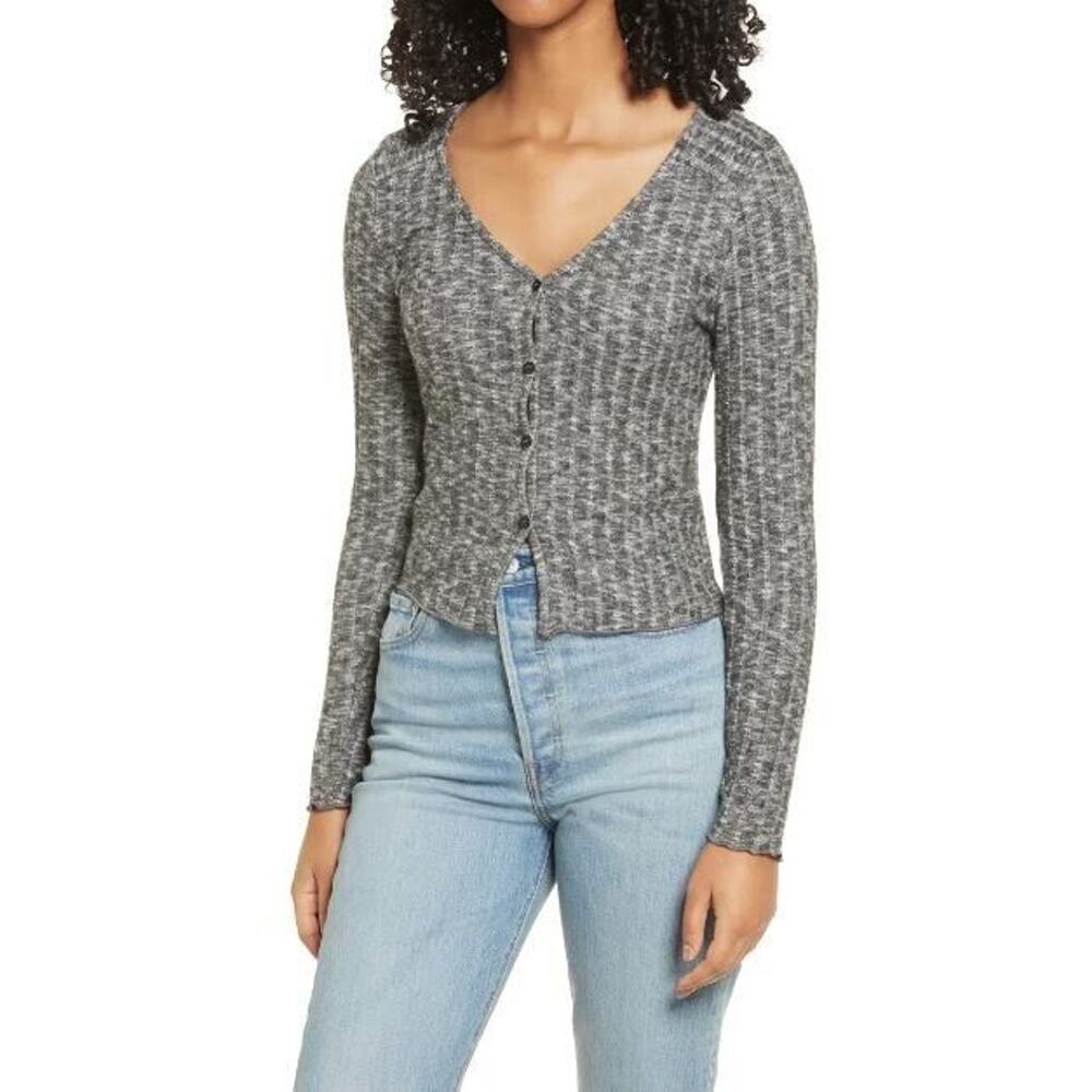 Socialite Women's Button Front‎ Long Sleeve Cardigan in Charcoal Medium MSRP $42